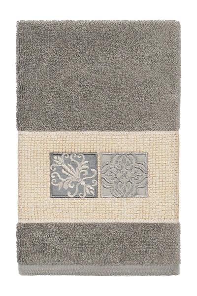 Linum Home 100% Turkish Cotton Vivian Embellished Hand Towel Bedding In Dark Gray