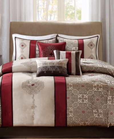 Madison Park Donovan 7-pc. Medallion Jacquard California King Comforter Set Bedding In Red