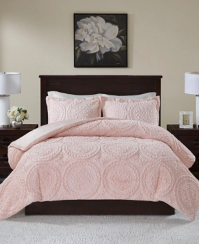 Madison Park Arya Embroidered Medallion Faux Fur 3-pc. Comforter Set, Full/queen In Blush