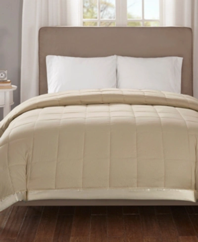 Madison Park Cambria Oversized Down Alternative Satin Trim Blanket, Full/queen In Taupe