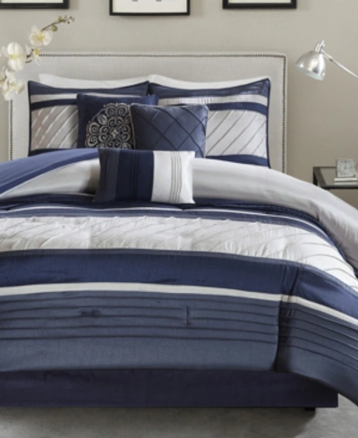 Madison Park Blaire 7-pc. Faux-silk California King Comforter Set Bedding In Navy