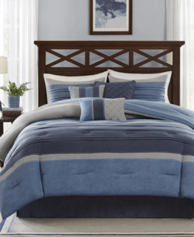 Madison Park Collins 7-pc. Faux-suede California King Comforter Set Bedding In Navy