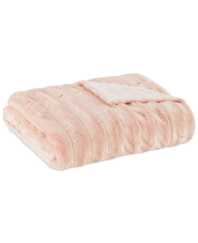 Madison Park Duke Ribbed Faux-fur Throw, 50" X 60" In Blush