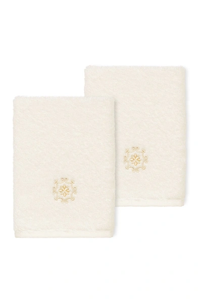 Linum Home 100% Turkish Cotton Alyssa 2-pc. Embellished Washcloth Set Bedding In Cream