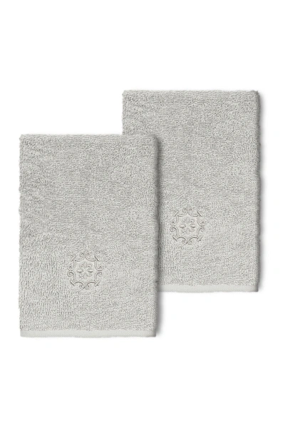 Linum Home 100% Turkish Cotton Alyssa 2-pc. Embellished Washcloth Set Bedding In Light Gray
