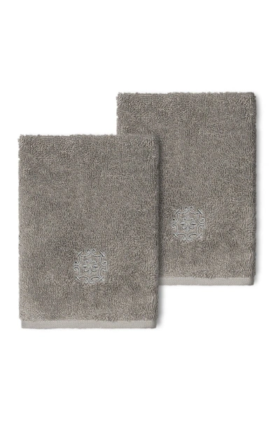 Linum Home 100% Turkish Cotton Alyssa 2-pc. Embellished Washcloth Set Bedding In Dark Gray