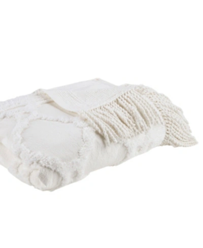 Madison Park Brianne Tufted Fringetrimcotton Throw, 50" X 60" In Ivory