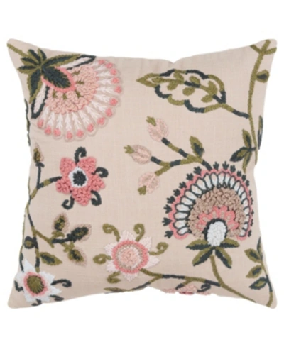 Rizzy Home Floral Polyester Filled Decorative Pillow, 20" X 20" In Pink