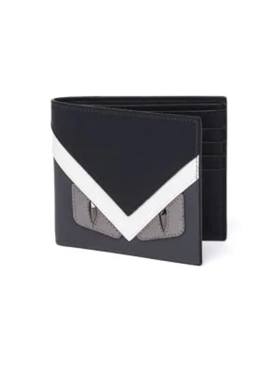 Fendi Monster Eyes Leather Bi-fold Wallet, Graphite In Asphalt