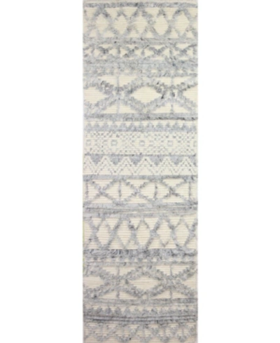 Bb Rugs Natural Wool M133 Ivory And Blue 2'6" X 8' Runner Rug In Ivory2
