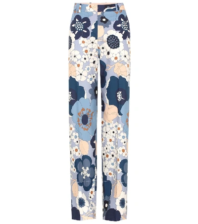 Chloé Printed Cotton Trousers In Blue