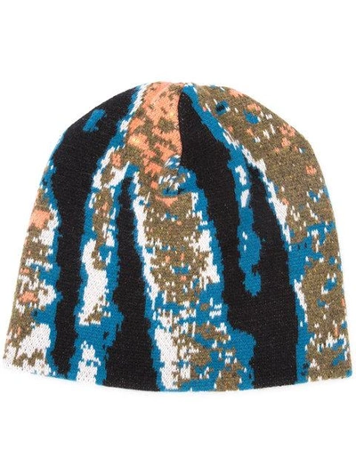 Baja East Abstract Tiger Stripe Beanie In Blue