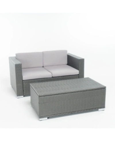 Noble House Gibson 2 Piece Outdoor Loveseat Table Set In Gray
