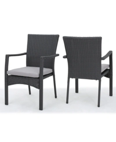 Noble House Corsica Outdoor Dining Chair With Cushions, Set Of 2 In Gray