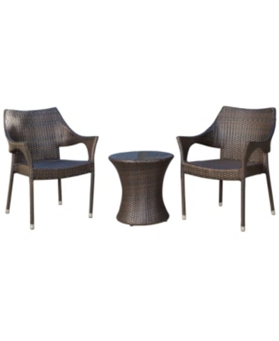 Noble House Alameda 3 Piece Outdoor Chat Set In Dark Brown
