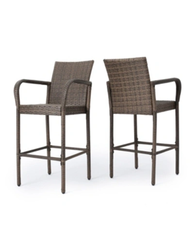 Noble House Delfina Outdoor Barstool, Set Of 2 In Brown