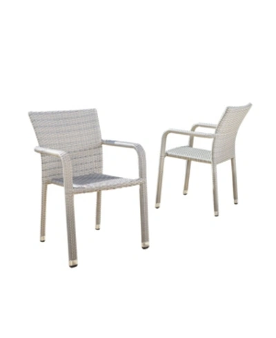 Noble House Dover Outdoor Armed Stacking Chairs With Frame, Set Of 2 In Off-white