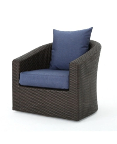 Noble House Darius Outdoor Framed Swivel Club Chair With Cushions In Indigo