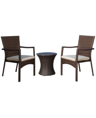 Noble House Wilmington Outdoors 3 Piece Stacking Chair Chat Set In Dark Brown