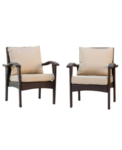 Noble House Bradley Outdoor Armchair With Cushions, Set Of 2 In Brown