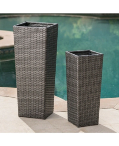 Noble House Everest Outdoor Flower Pots, Set Of 2 In Gray