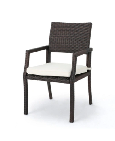 Noble House Rhode Island Outdoor Dining Chairs With Cushions, Set Of 2 In Dark Brown