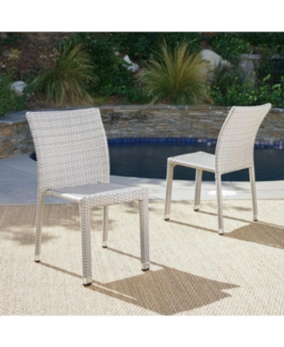 Noble House Dover Outdoor Armless Stacking Chairs With Frame, Set Of 2 In Off-white