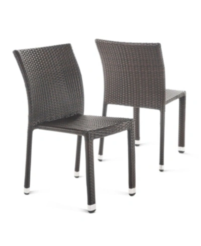 Noble House Dover Outdoor Armless Stack Chairs With Frame, Set Of 2 In Dark Brown
