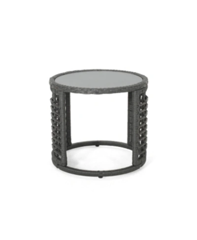 Noble House Tatiana Outdoor Modern Boho Side Table With Glass Top In Gray
