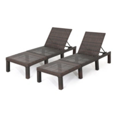 Noble House Jamaica Outdoor Chaise Lounge, Set Of 2 In Brown