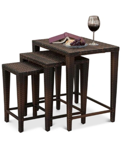 Noble House Aldin Set Of 3 Outdoor Wicker Nested Tables In Brown