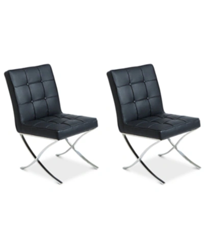 Noble House Kalem Set Of 2 Leather Side Chairs In Black