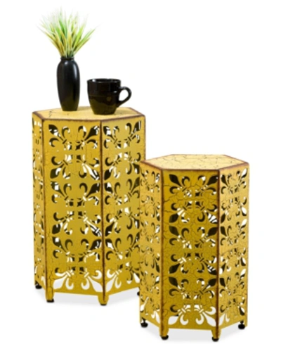 Noble House Moren Iron (set Of 2) Accent Tables In Yellow