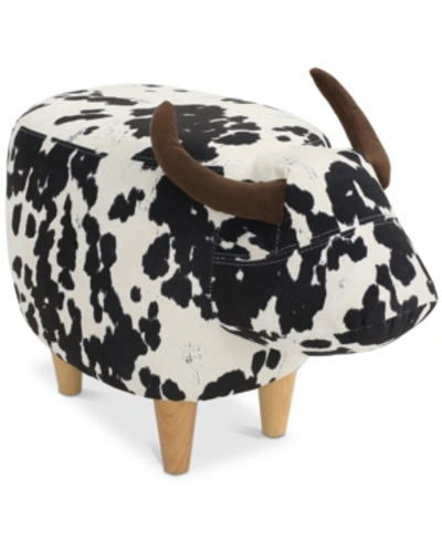 Noble House Brady Velvet Cow Ottoman In Black