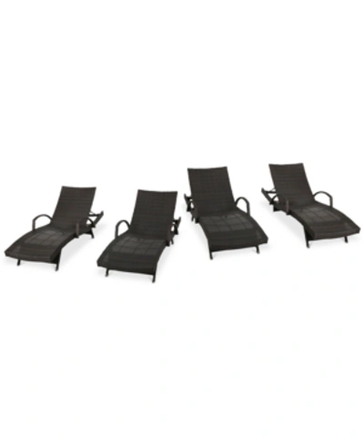 Noble House Hayden Outdoor Chaise Lounge (set Of 4) In Brown