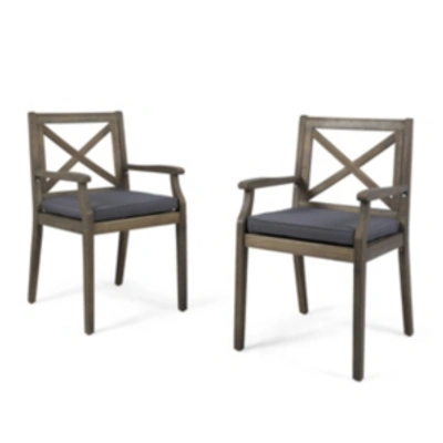 Noble House Perla Outdoor Dining Chair, Set Of 2 In Grey