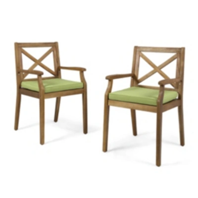 Noble House Perla Outdoor Dining Chair, Set Of 2 In Teak Green