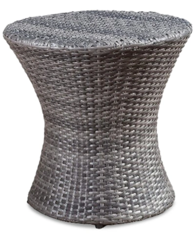 Noble House Gerren Wicker Outdoor Accent Table In Grey