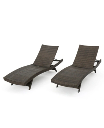 Noble House Thira Outdoor Mixed Mocha Chaise Lounge With Frame, Set Of 2 In Brown