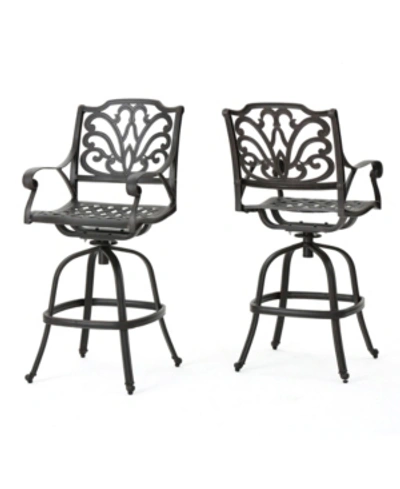 Noble House Alfresco Outdoor Cast Barstools, Set Of 2 In Bronze