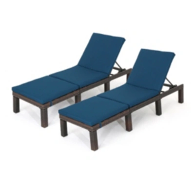 Noble House Jamaica Outdoor Chaise Lounge, Set Of 2 In Blue