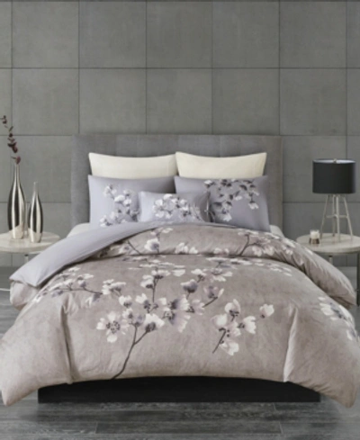 Natori N  Sakura Blossom King 3 Piece Cotton Sateen Printed Comforter Set Bedding In Lilac