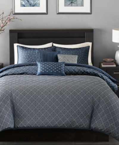 Madison Park Biloxi Geometric Jacquard 6-pc. Duvet Cover Set, King/california King Bedding In Navy