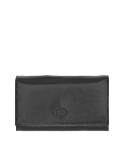 The Bridge Designer Wallets Story Donna Black Genuine Leather Flap Wallet W/zip Pocket In Noir