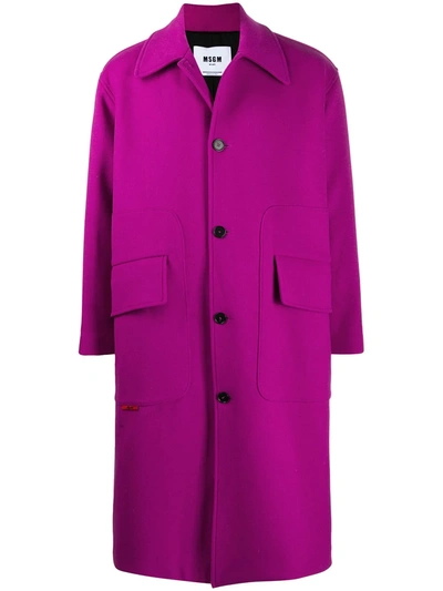 Msgm Single-breasted Coat In Purple