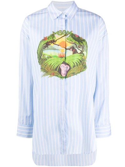 Msgm Junglescape Striped Shirt In Blue