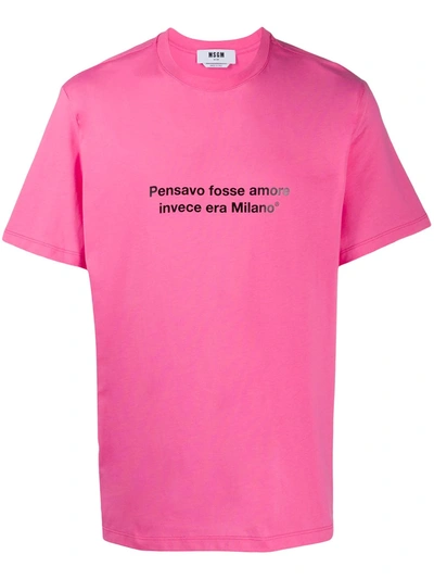 Msgm Slogan-print Short-sleeve T-shirt In Pink
