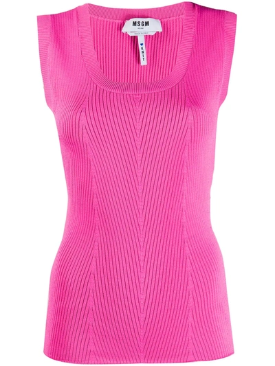 Msgm Ribbed Tank Top In Pink