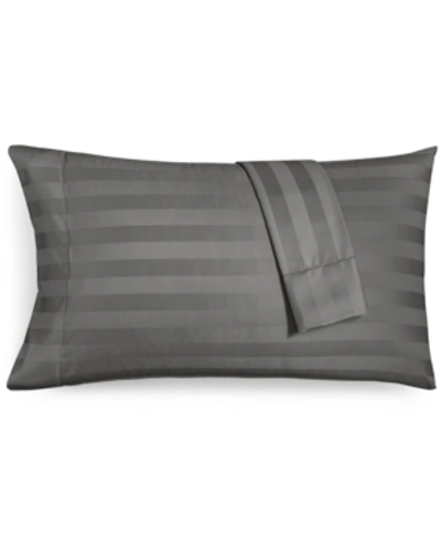Charter Club Damask 1.5" Stripe 550 Thread Count 100% Cotton Pillowcase Pair, Standard, Created For Macy's Beddin In Granite