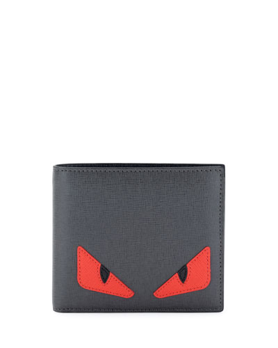 Fendi Silver Monster Eyes Leather Bi-fold Wallet In Blue/gray | ModeSens